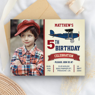 Invitation Carte Postale Photo de fête d'anniversaire d'avion vintage