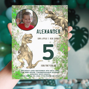 Invitation Carte Postale Photo de la fête d'anniversaire des 5 ans du dinos