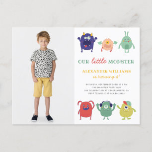 Invitation Carte Postale Photo de l'anniversaire du petit monstre coloré
