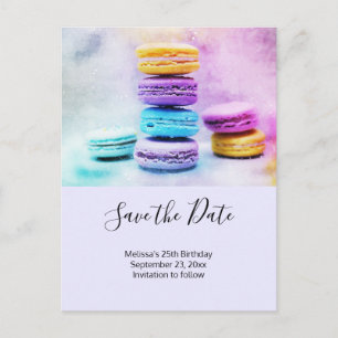Invitation Carte Postale Photo de Macarons colorés Enregistrer la date