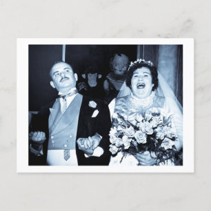 Invitation Carte Postale Photo de mariage vintage - Happy Couple (Cyanotype