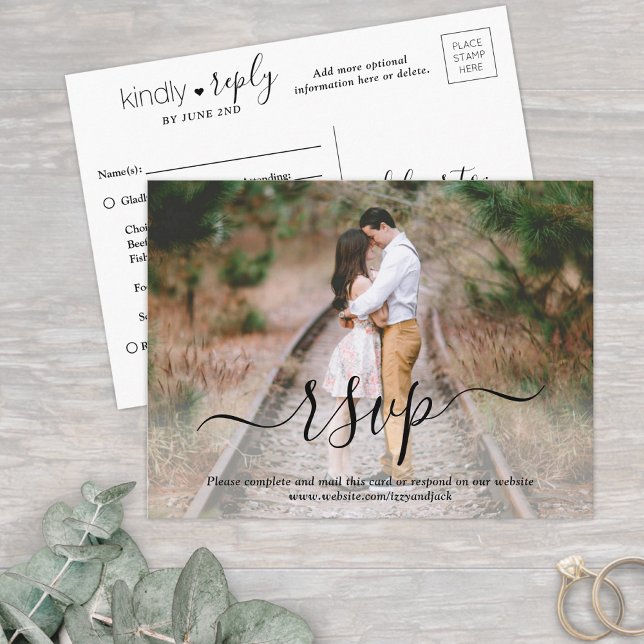 Invitation Carte Postale Photo en surimpression Réponse de mariage simple é (Créateur téléchargé)