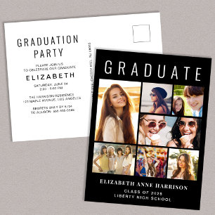 Invitation Carte Postale Photo moderne Collage Black Graduation Party