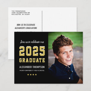 Invitation Carte Postale Photographie du Graduate Black Gold Graduate Party