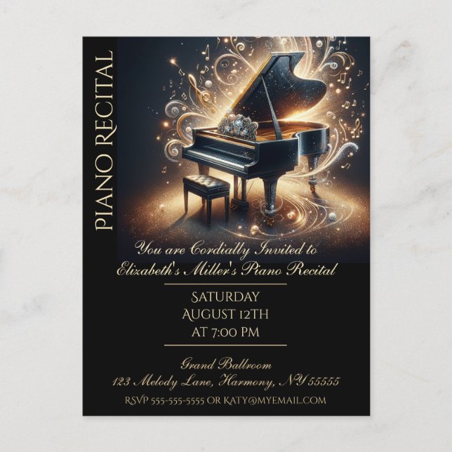 Invitation Carte Postale Piano Considérant Baby Grand (Devant)