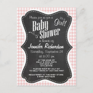 Invitation Carte Postale Pied de fond rose bébé; Retro Chalkboard look