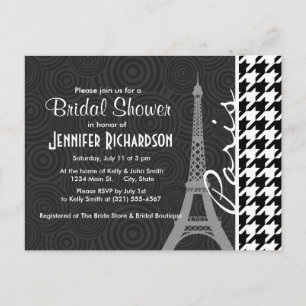 Invitation Carte Postale Pied-de-poule noir et blanc ; Paris