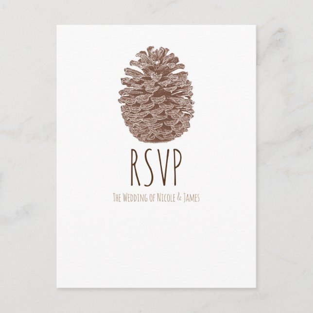 Invitation Carte Postale Pin Cone rustique Élégant Mariage simple RSVP (Devant)