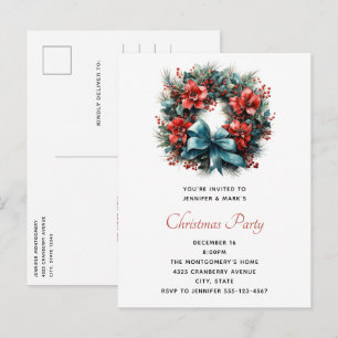 Invitation Carte Postale Pine Wreath avec Holly Christmas