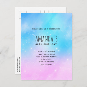Invitation Carte Postale Pink and Blue Pastel Gradient Sky Anniversaire