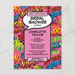 Invitation Carte Postale Pink Fun Modern Fête des mariées Comique Livre