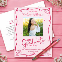 Pink Red Doodles Graduation Save the Date Photo