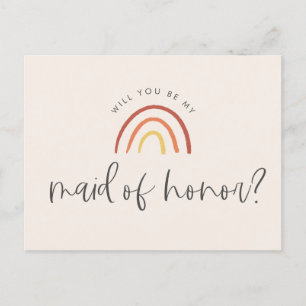 Invitation Carte Postale Pink Terracotta Rainbow Maid of Honor Proposition