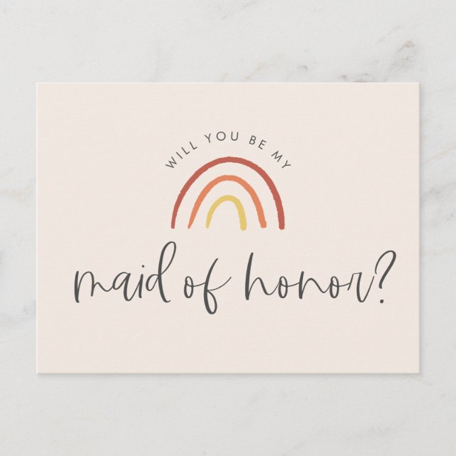 Invitation Carte Postale Pink Terracotta Rainbow Maid of Honor Proposition (Devant)