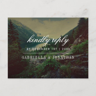 Invitation Carte Postale Pins romantiques, montagnes et lac | RSVP moderne