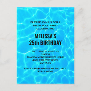Invitation Carte Postale Piscine Bleue Clair Eau Photo Anniversaire Invitat