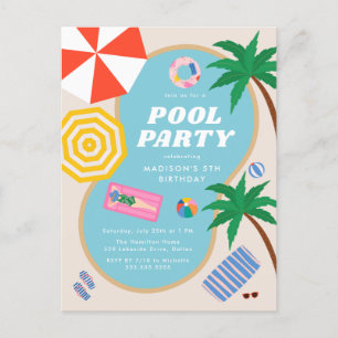 Invitation Carte Postale Piscine d'été moderne Piscine d'anniversaire