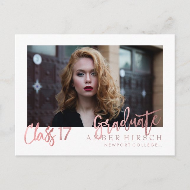Invitation Carte Postale PixDezines 2017 Graduate Photos/Faux Rose Gold (Devant)