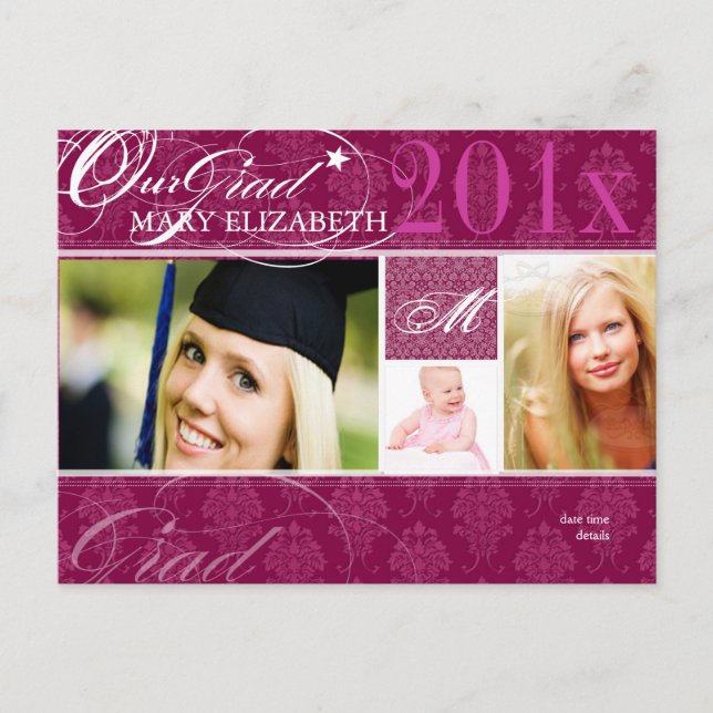 Invitation Carte Postale PixDezines do-it-yourself couleur, Damask Graduati (Devant)