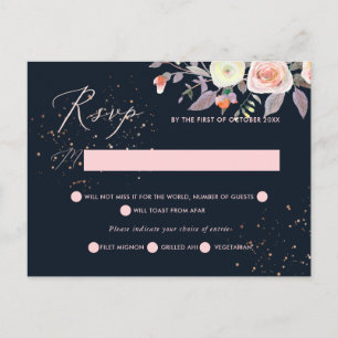 Invitation Carte Postale PixDezines Pastel Aquarelle Rose RSVP avec repas