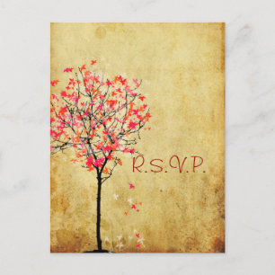 Invitation Carte Postale PixDezines rsvp érable vintage/orange+rose
