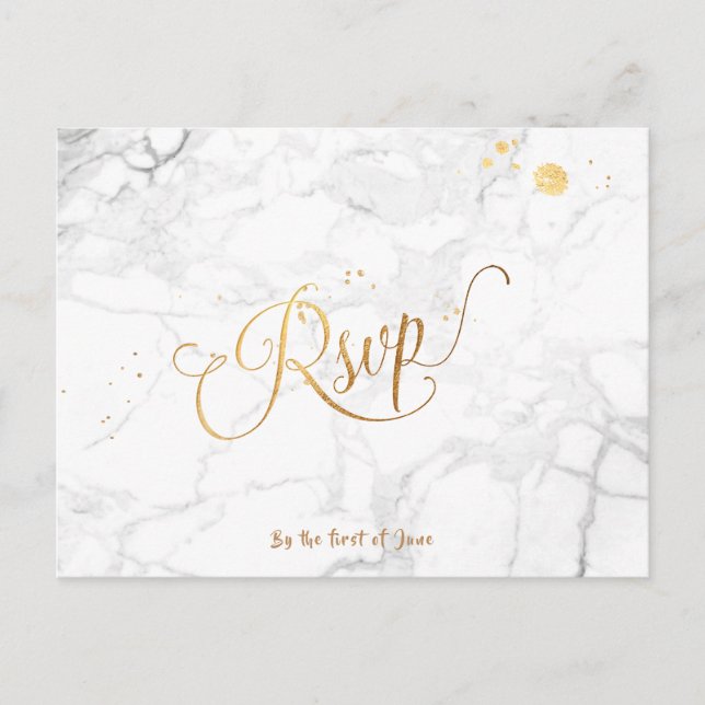Invitation Carte Postale PixDezines RSVP/FAUX OR/MARBLE (Devant)