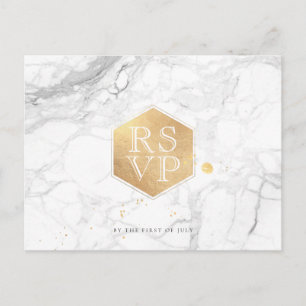 Invitation Carte Postale PixDezines RSVP/MARBLE+FAUX GOLD HONEYCOMB