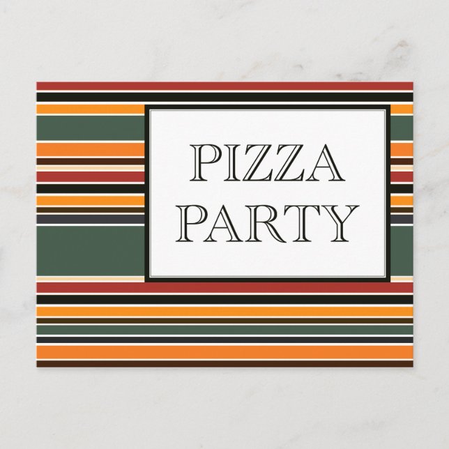 Invitation Carte Postale pizza fête rayures (Devant)