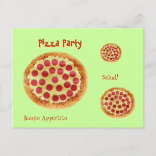 Invitation Carte Postale pizza, pizza, pizza, Pizza Party, Salud !, Buono..
