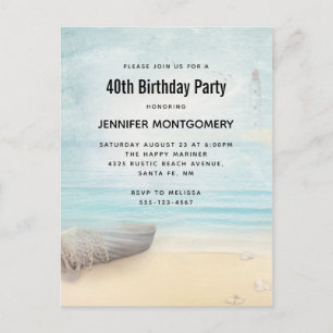 Invitation Carte Postale Plage côtière avec bateau et phare