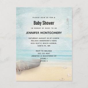 Invitation Carte Postale Plage côtière avec bateau et phare Invitat