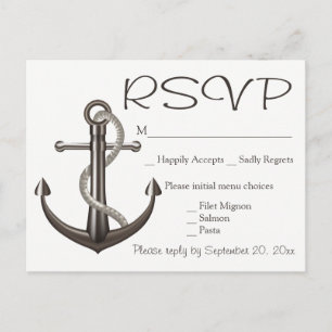 Invitation Carte Postale Plage de Mariage d'Ancre de navire Brown Nautique
