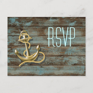 Invitation Carte Postale plage en bois de quai ancre nautique mariage rsvp