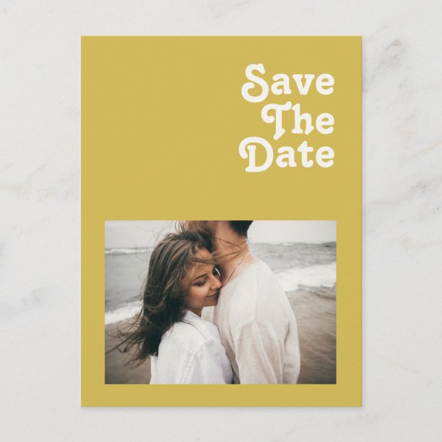 Invitation Carte Postale Plage Retro | Gold Photo Enregistrer La Date (Devant)