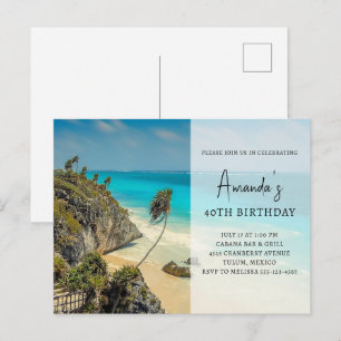 Invitation Carte Postale Plage tropicale aux palmiers balayés par le vent A