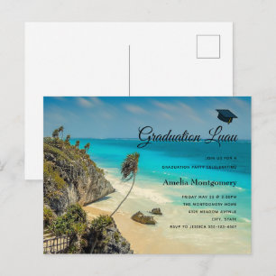 Invitation Carte Postale Plage tropicale avec palmiers balayés par le vent 