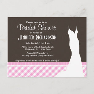 Invitation Carte Postale Plaid rose mignon ; Checkered