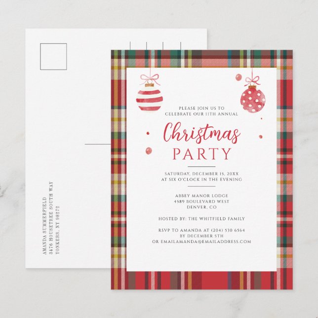Invitation Carte Postale Plaid Russe annuel fête de Noël d'entreprise (Devant / Derrière)