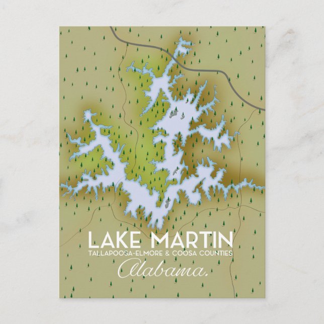 Invitation Carte Postale Plan de l'affiche de voyage du lac Martin Alabama. (Devant)