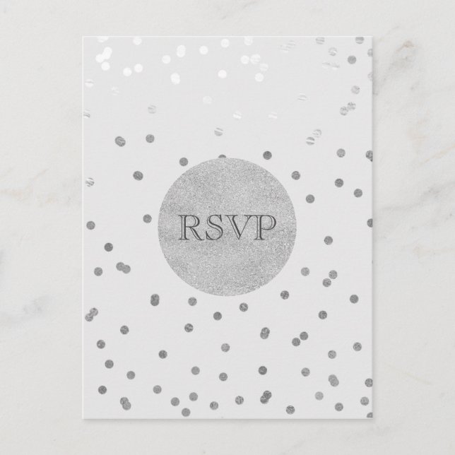 Invitation Carte Postale Points Confetti brillants gris clair et argent RSV (Devant)