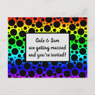 Invitation Carte Postale Points de polka aléatoires arc-en-ciel