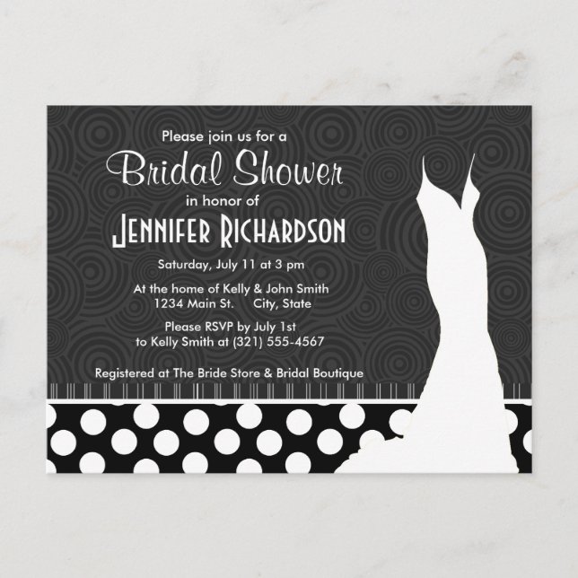 Invitation Carte Postale Pois noirs et blancs (Devant)