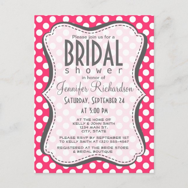 Invitation Carte Postale Pois roses chauds (Devant)