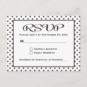Invitation Carte Postale Pois RSVP Noir et Blanc Mariage / Parti