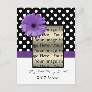 Invitation Carte Postale pois violet pois de marguerite photo Graduation In