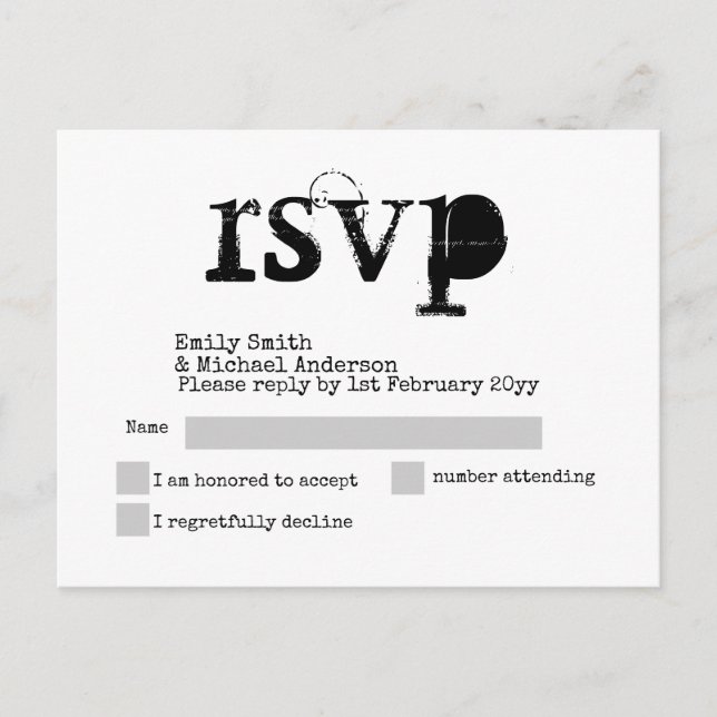 Invitation Carte Postale Police de machine à écrire RSVP Mariage Card AJOUT (Devant)