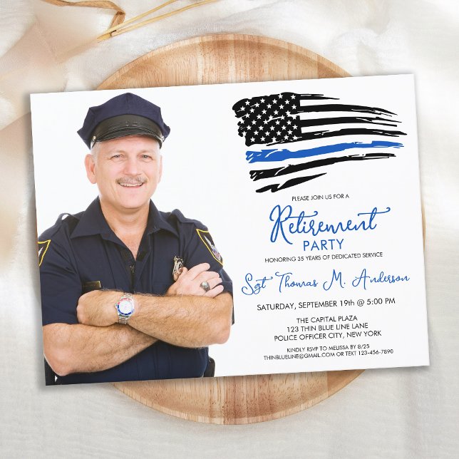 Invitation Carte Postale Police Ligne Bleue Mince Personnaliser Photo Retra (Créateur téléchargé)