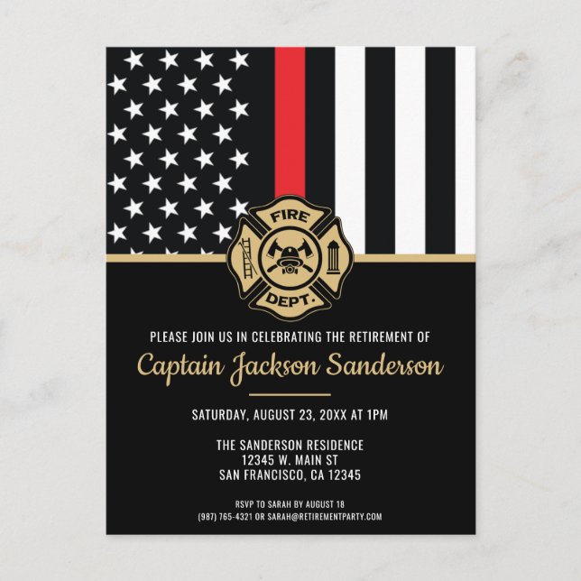 Invitation Carte Postale Pompier Pompier Service de retraite pompier (Devant)