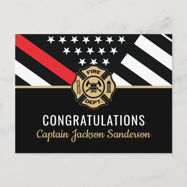 Invitation Carte Postale Pompier Retraite Ligne Rouge Flag Flaman (Devant)