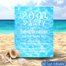 Pool Party Beach Party Blue Water Tropical Elégant